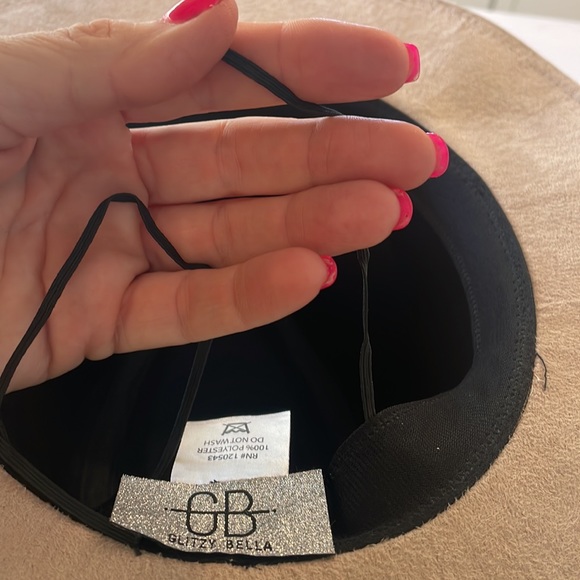 Glitzy Bella Women’s Suede Hat, Beige with Creme braid & crystal embellishments - Picture 10 of 10